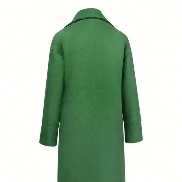 Green Casual Women's  Blend Lapel Long Sleeve Warm Overcoat - Picture 5 of 5